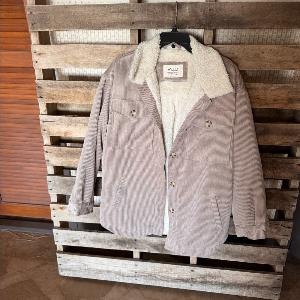 Ashley By 26 International Beige Corduroy Fleece Lined Jacket